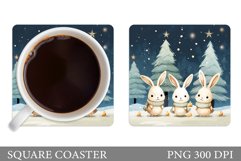 Winter Bunny Coaster. Christmas Bunny Square Coaster Product Image 1