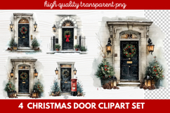 4 Christmas Door Clipart Set | Festive Holiday Front Door Product Image 1