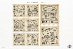 Vintage 1950 Summer Postage Stamps PNG Clipart Product Image 4