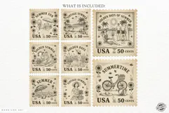 Vintage 1950 Summer Postage Stamps PNG Clipart Product Image 4