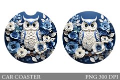 Owl Flowers Car Coaster. Owl Car Coaster Sublimation Product Image 1