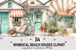 Whimsical Beach Houses Clipart Watercolor Clipart png Product Image 1