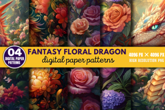 Fantasy Floral Dragon Digital Paper Bundle PNG Product Image 9