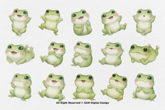 15 Bundle Watercolor Cute Frog Baby Fat Frog Green Animal Product Image 8