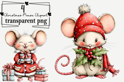 Whimsical Christmas Mouse Clipart Watercolor PNG Product Image 1