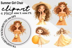 Whimsical Summer Girl Chair Clipart Watercolor png Product Image 1