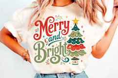 Vintage Merry &amp; Bright Christmas Tree PNG Product Image 1