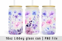 Purple Flowers Libbey glass can, 16 oz glass can wrap Product Image 1