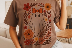 Fall Ghost Boho Halloween Png, Boho Floral Fall Png Product Image 6