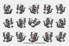 15 Bundle Watercolor Cute Skunk Stripe Forest Tail Kids Product Image 8