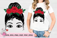 Red Roses Mom Life Messy Bun Hair Sublimation Design Product Image 1