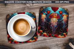 Jellyfish Coaster Sublimation, Valentine Coaster PNG Design Product Image 1