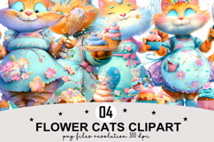 Flower Cats Clipart Watercolor PNG Product Image 1