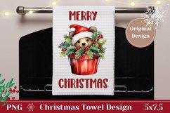 Merry Christmas Kitchen Towel, Christmas Bear Towel Design Product Image 1