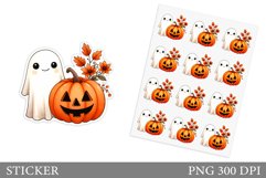 Cute Ghost Sticker Template. Cute Halloween Sticker Design Product Image 1