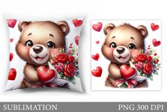 Valentines Bear Pillow Design. Valentines Pillow Sublimation Product Image 1