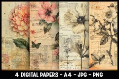 4 Vintage Floral Digital Papers I Junk Journal Page Product Image 1