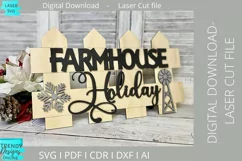 Farmhouse Holiday Fence sign Glowforge laser cut svg Product Image 2