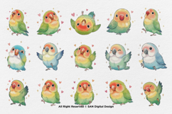 15 Bundle Watercolor Love Bird Cute Kids Animal Wings Product Image 8