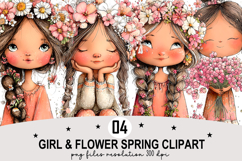 Girl &amp; Flower Spring Clipart png Watercolor png Product Image 1