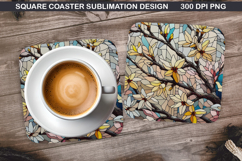 Flowers Coaster Sublimation, Spring Flowers Coaster PNG Product Image 1