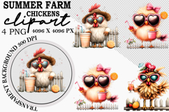 Summer Farm Chickens Clipart Watercolor PNG Product Image 1