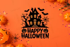 Happy Halloween SVG, Haunted House SVG, Halloween lettering Product Image 1
