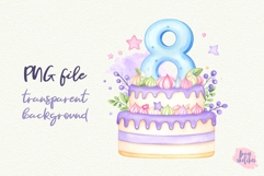 8th Birthday Cake Clipart Kawaii Pastel Number 8 Cake PNG Product Image 2