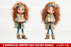 2 Whimsical Winter Kids Clipart | Cute Winter Kids PNG Product Image 1