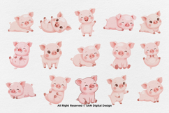15 Bundle Watercolor Cute Pig Pink Lazy Smile Cute Hog Farm Product Image 8