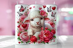 Valentine's Day Lamb Tumbler Wrap Sublimation Design Product Image 1
