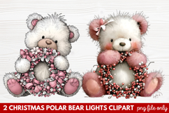 Christmas Polar Bear Lights Clipart | Cute Holiday Bear PNG Product Image 1