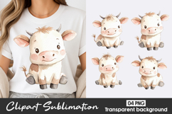 Cute Baby Cow Watercolor Clipart Sublimation PNG Product Image 1