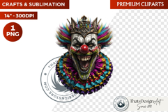 Horrific Evil Clown Clipart - Halloween Creepy Circus PNG G Product Image 1