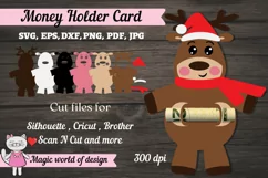 Christmas Deer in a santa hat Money Holder SVG, Product Image 1