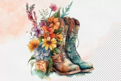 Western Flowers Boots Watercolor PNG Clipart Product Image 8