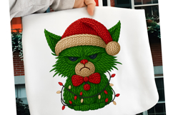 Green Angry Christmas Cat PNG, Green Faux Yarn Christmas Cat Product Image 1