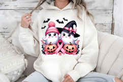 Pink Ribbon Halloween Ghosts PNG, Breast Cancer Sublimation Product Image 7