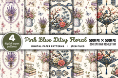 Pink Blue Ditsy Floral Digital Paper JPG Product Image 1