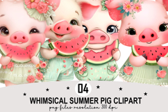 Whimsical Summer Pig Clipart Watercolor PNG Product Image 1