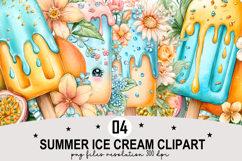 Summer Ice Cream Clipart Watercolor png Product Image 1