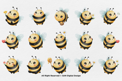 15 Bundle Watercolor Cute Bee Baby Honey Hive Sting Buzz Product Image 8