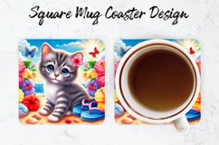 Cat Beach Mug coaster | Coaster | Sublimation Design Product Image 1