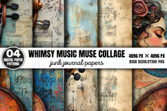 Whimsy Music Muse Collage Journal Patterns PNG Product Image 1