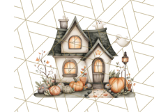 Watercolor Halloween Cottage Clipart, Ghosts &amp; Pumpkins Png Product Image 4