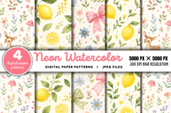Neon Watercolor Stripes Pattern Paper JPG Product Image 1