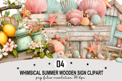 Whimsical Summer Wooden Sign Clipart Watercolor png Product Image 1