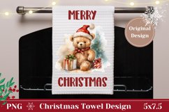 Merry Christmas Kitchen Towel, Watercolor Bear Kitchen Towel Product Image 1
