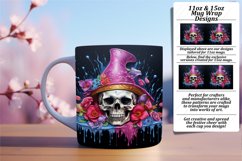 Watercolor Skull and Floral Mug Wrap Art 11oz/15oz Product Image 1