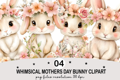 Whimsical Mothers Day Bunny Watercolor Clipart Png Product Image 3